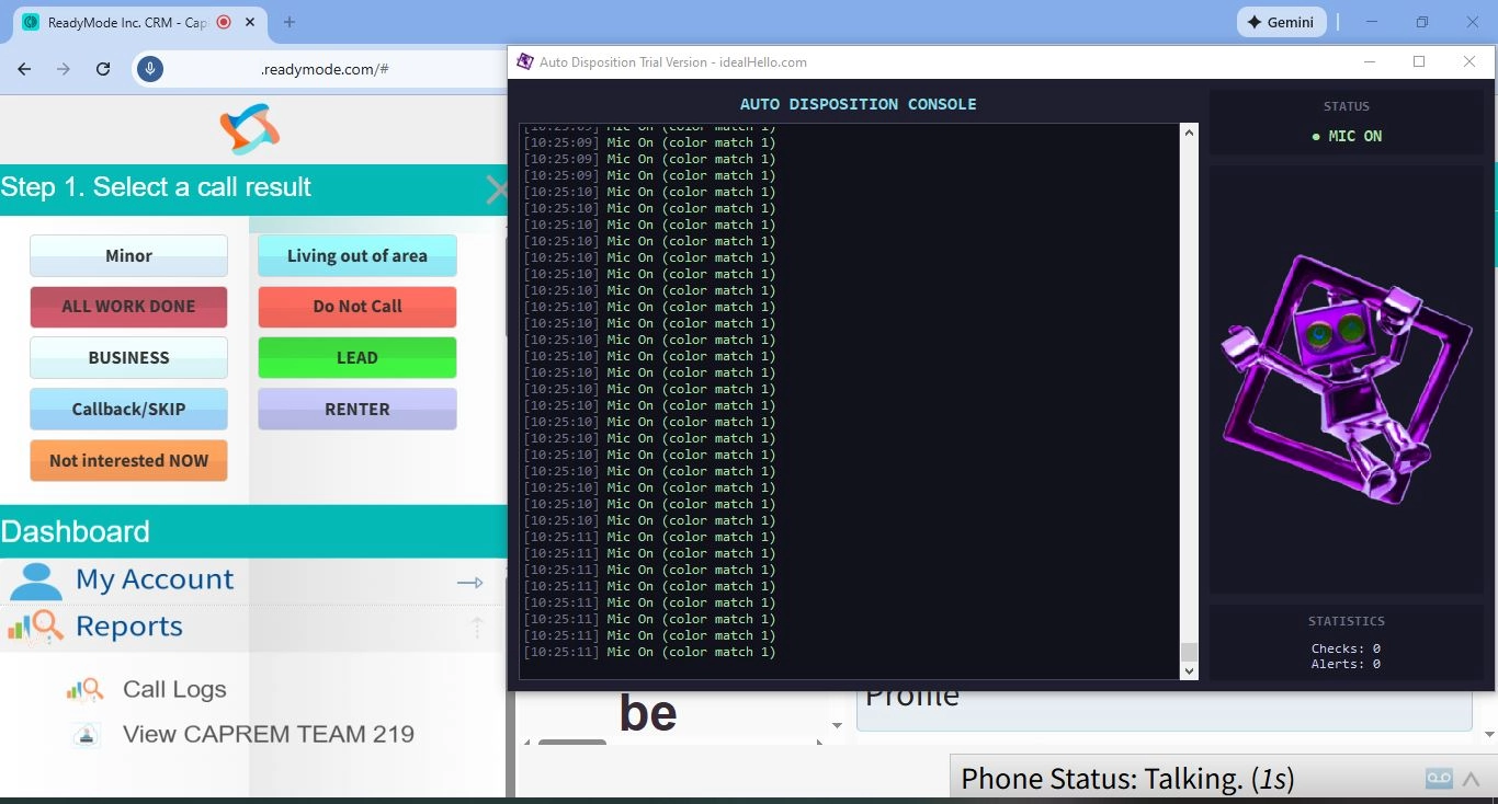 Auto Disposition monitoring a live mic.