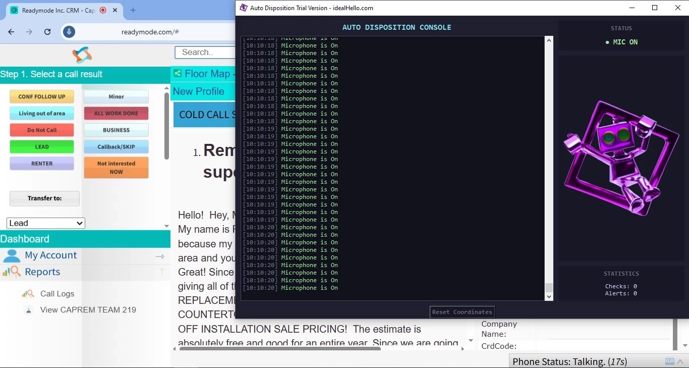 Auto Disposition monitoring a live mic.
